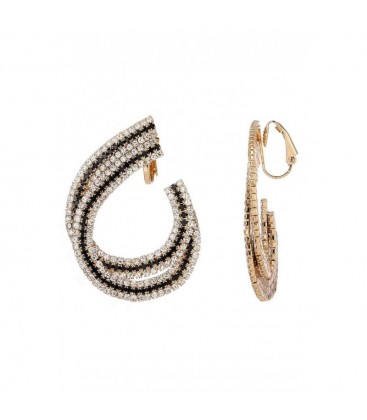 Oorclips bezet met zwarte en witte strass steentjes in een stijlvolle vorm