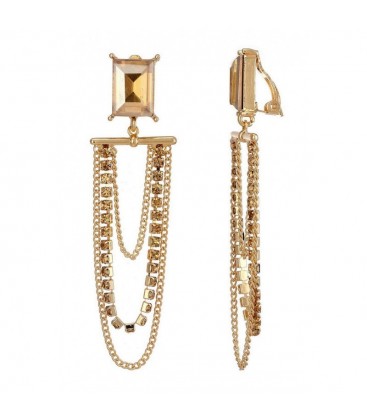 Oorclips met goudkleurige kettingen en strass steentjes