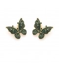 Oorclips in vorm van een vlinder bezet met groene strass steentjes