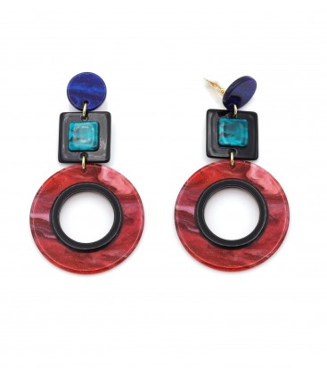 Oorclips Blauw ,groen, en een rode cirkel