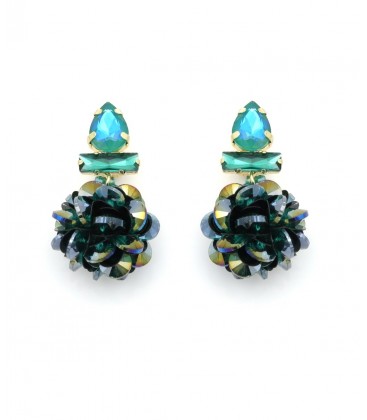 Oorclips met turquoise kristallen en glanzende pailletten