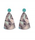 Oorbellen met geometrisch dessin in turquoise en neutrale tinten