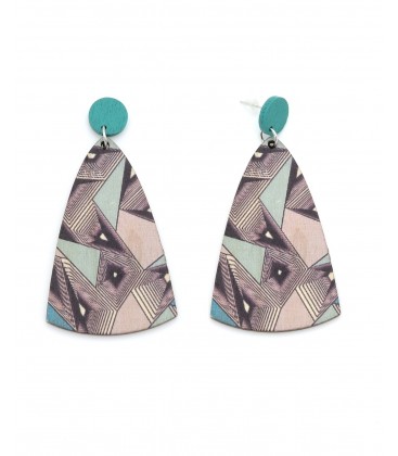 Oorbellen met geometrisch dessin in turquoise en neutrale tinten