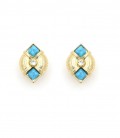 Oorclips goudkleurig met turquoise stenen en kristal steentje