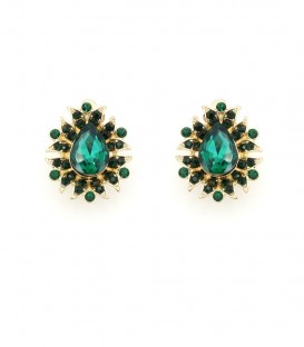 Oorclips met groene druppelsteen en strass steentjes rondom
