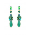 Oorclips met groene kristallen en facetgeslepen hanger
