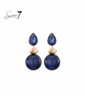 Oorbellen blauw met een glas steentje en een bol als hanger