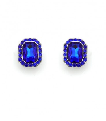 Oorclips blauw met glas steentjes rondom en in het midden