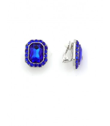 Oorclips blauw met glas steentjes rondom en in het midden