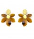 Oorclips met bruine bloem bladeren en goudkleurige details