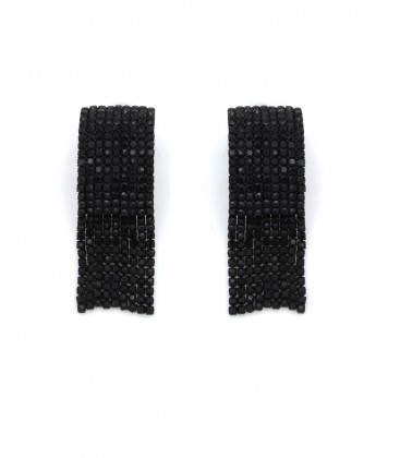 Oorclips met zwarte strass steentjes en rechthoekige vorm